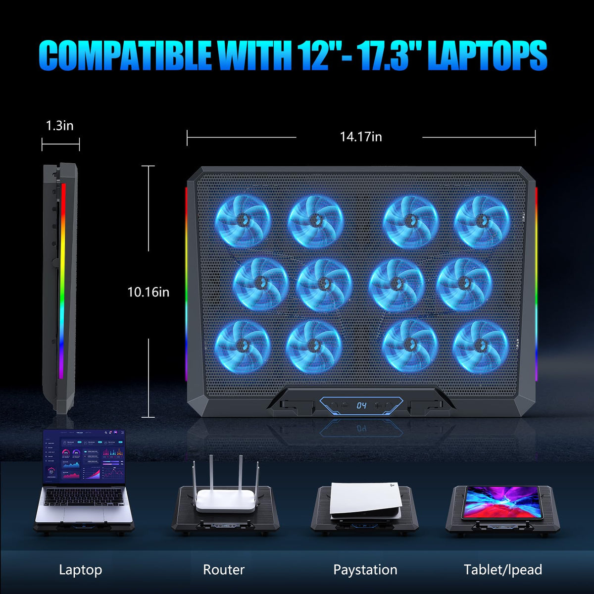Trullypine Laptop Cooling Pad - 12Fan-LCD view 6