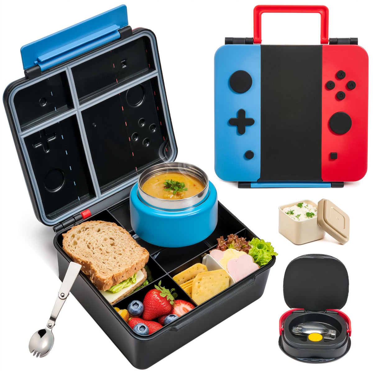 FAJSL game lunch box bento box with thermo - Blue-Red
