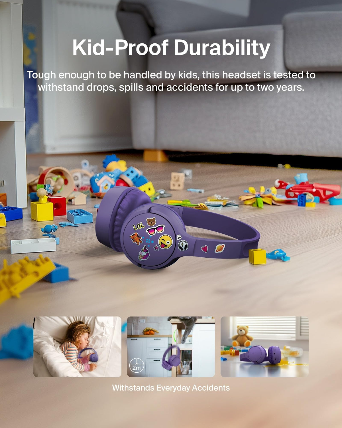 Belkin SoundForm Mini Kids Headphones - Purple / Wireless (USB-C) + Case view 3