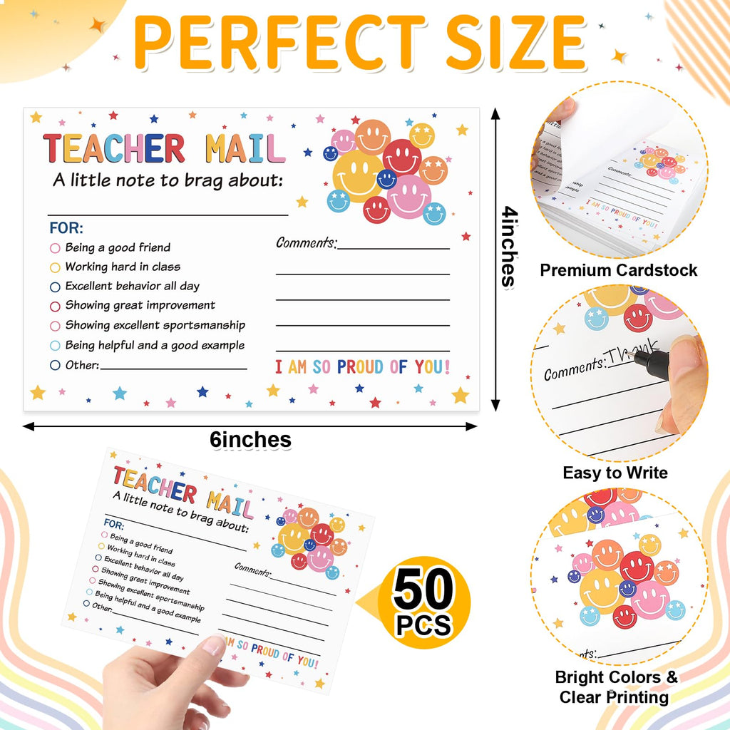 50Pcs Teacher Mail Notes to Parents - Colorful, Smiley Face view 1
