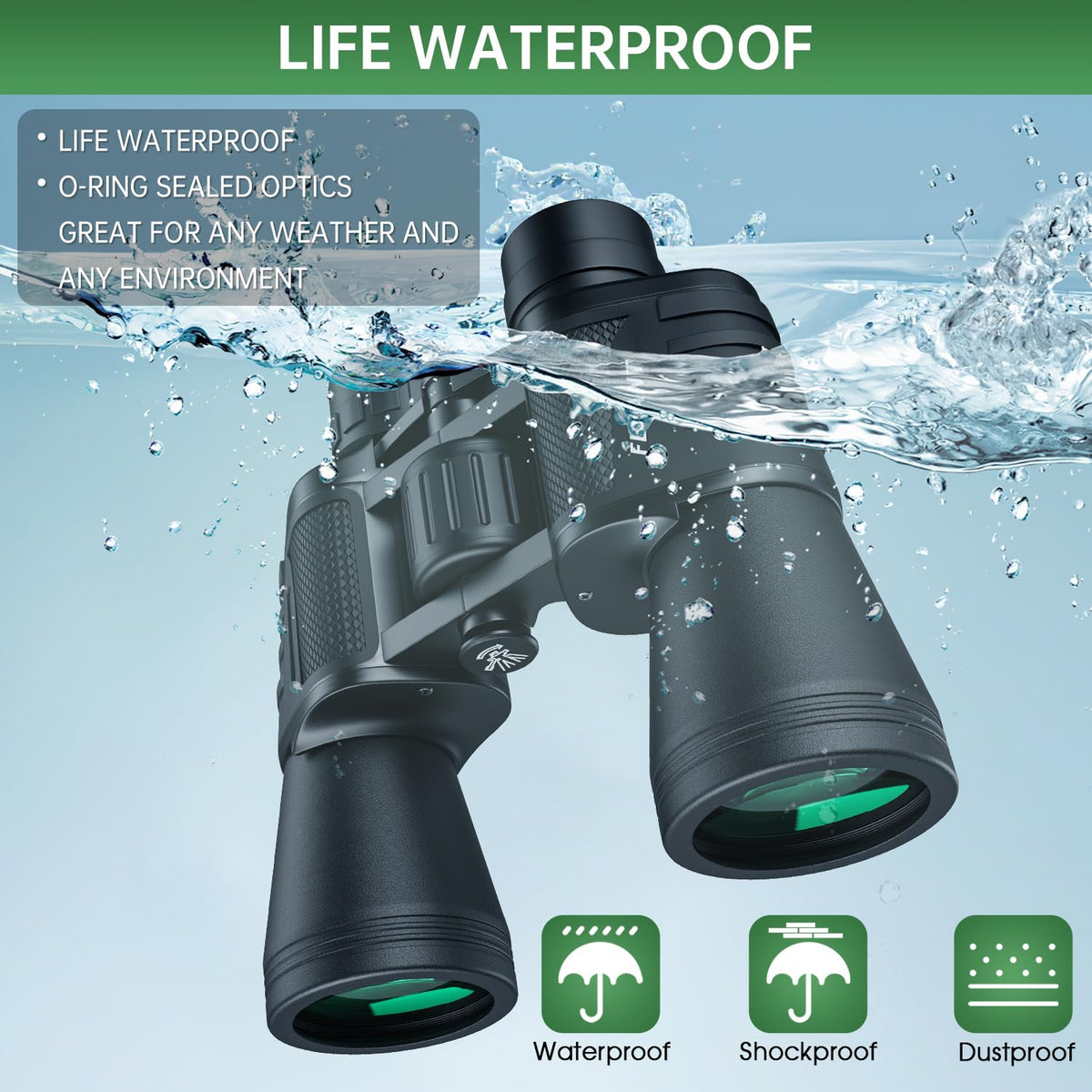 FLYANT 20x50 High Powered Binoculars for Adults, Waterproof Compact Binoculars with Low Light Vision for Bird Watching