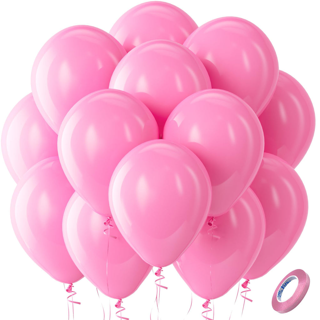 Bezente Pink Balloons Latex Round Helium Party Balloons – 100 Pack 12 inch
