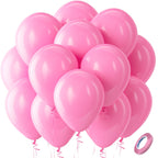 Bezente Pink Balloons Latex Round Helium Party Balloons – 100 Pack 12 inch
