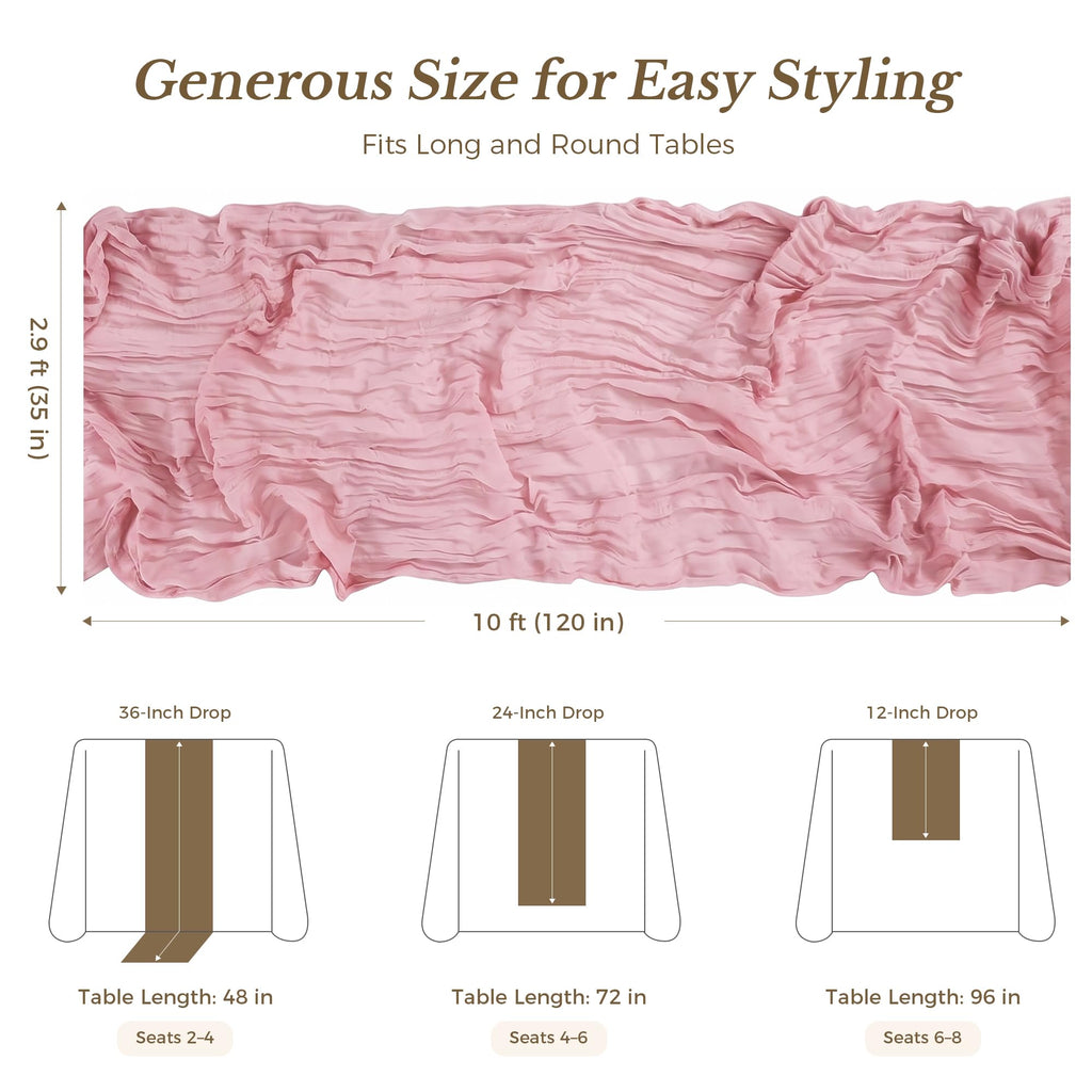 Goodluck Cheesecloth Table Runner 35x120 Inch Boho Gauze Table Runner - Dusty Pink view 3