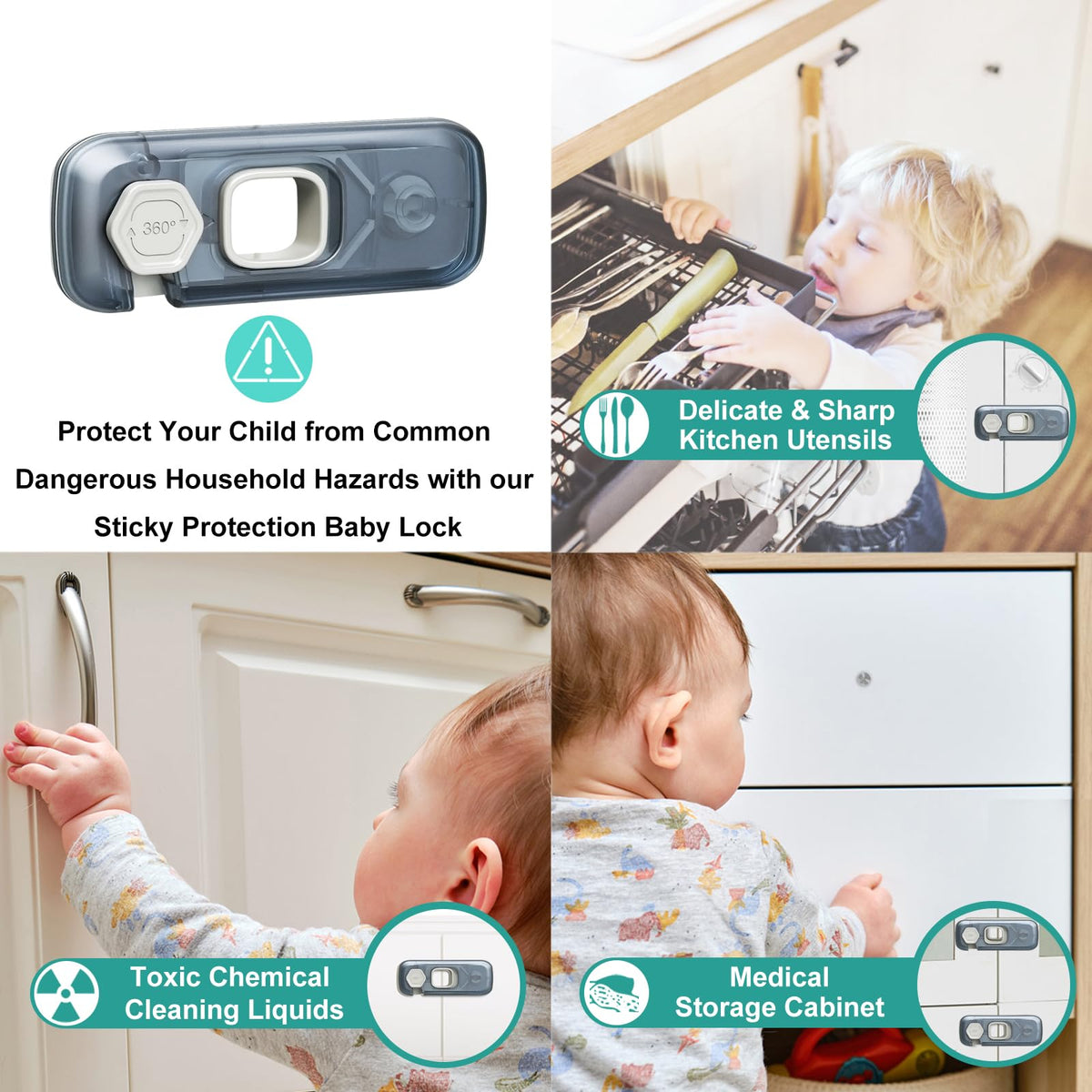5 Pack Child Proof Refrigerator Lock, QYESWHSR Fridge Locks for Kids with Sticky Adhesive (additional view 3)