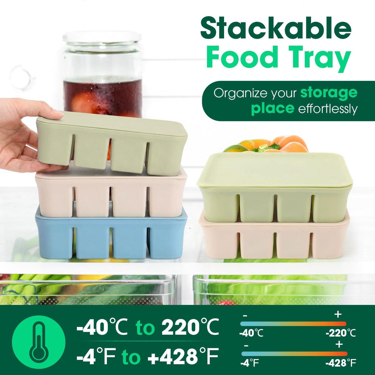 3 Pack Baby Food Freezer Tray with Lids - Blue, Green, Khaki view 3
