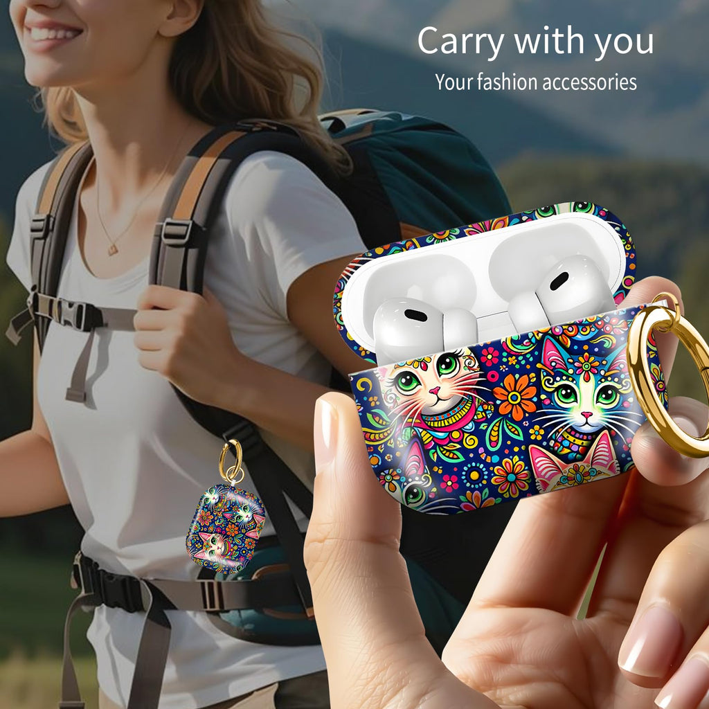 Compatible with AirPod PRO 3 2025 Shockproof Drop-Proof Wireless Earbuds Case with Keychain - Flower bed cat view 3