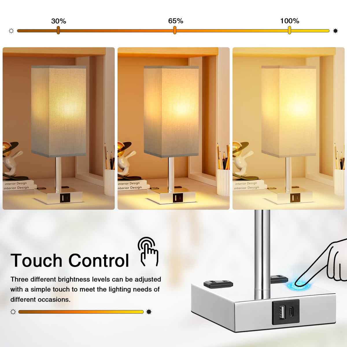 aooshine Bedside Table Lamp Touch Control - Gray & Silver (2PCS) / 14.0in view 1