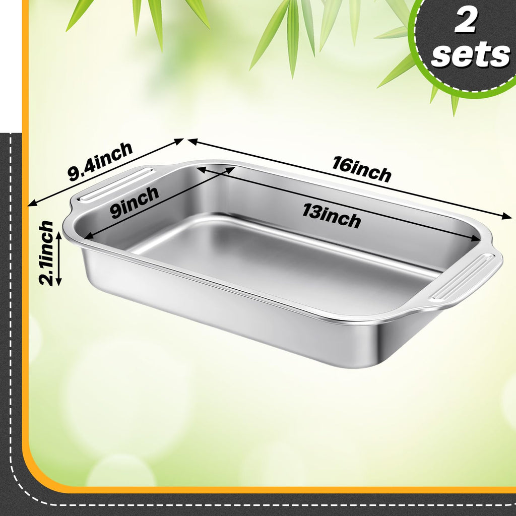 Funnymoom 2 Pcs Stainless Steel Cake Pan with Handle - 13" X 9" X 2.17" view 2