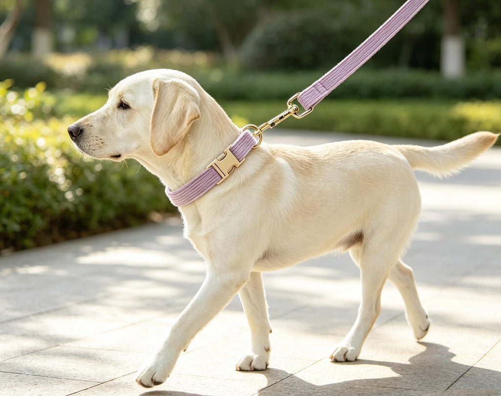 YUDOTE Corduroy Dog Collar Leash Set Adjustable Pet Walking Gear - Lilac / Medium view 6