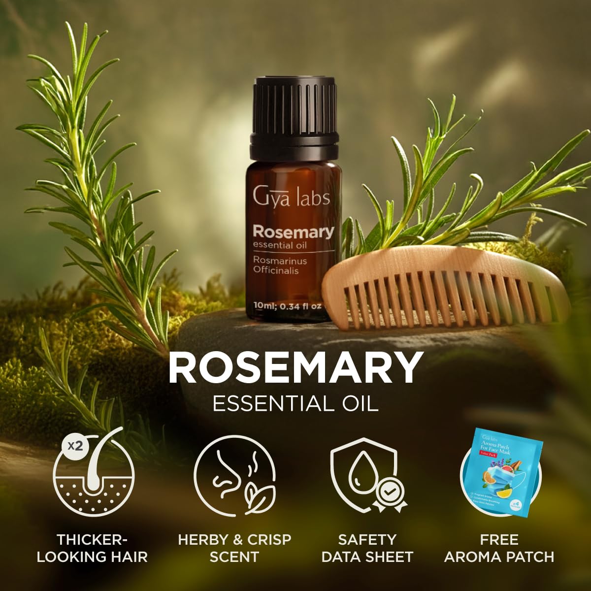 Gya Labs Rosemary Essential Oil for Skin, Hair & Diffuser - 0.34 Fl Oz (EOS-RMA-010M)