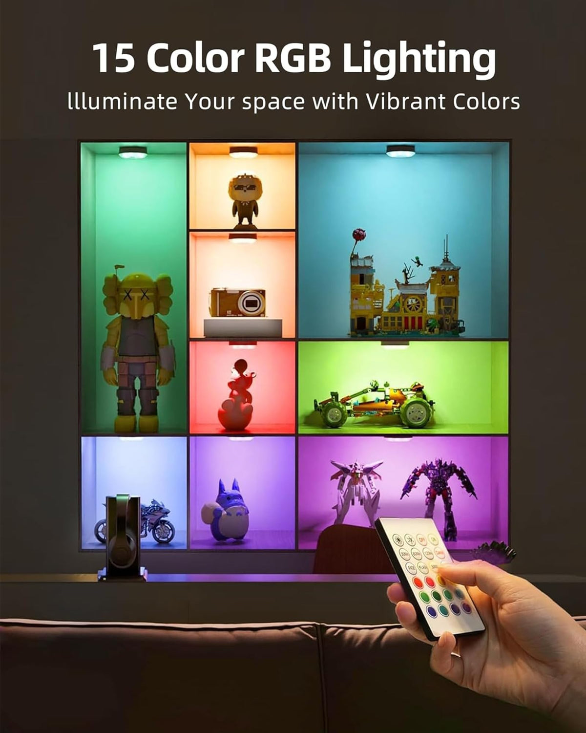 EZVALO Under Cabinet Lighting, 1000mAh Rechargeable Puck Lights with Remote, 3 Color (additional view 3)