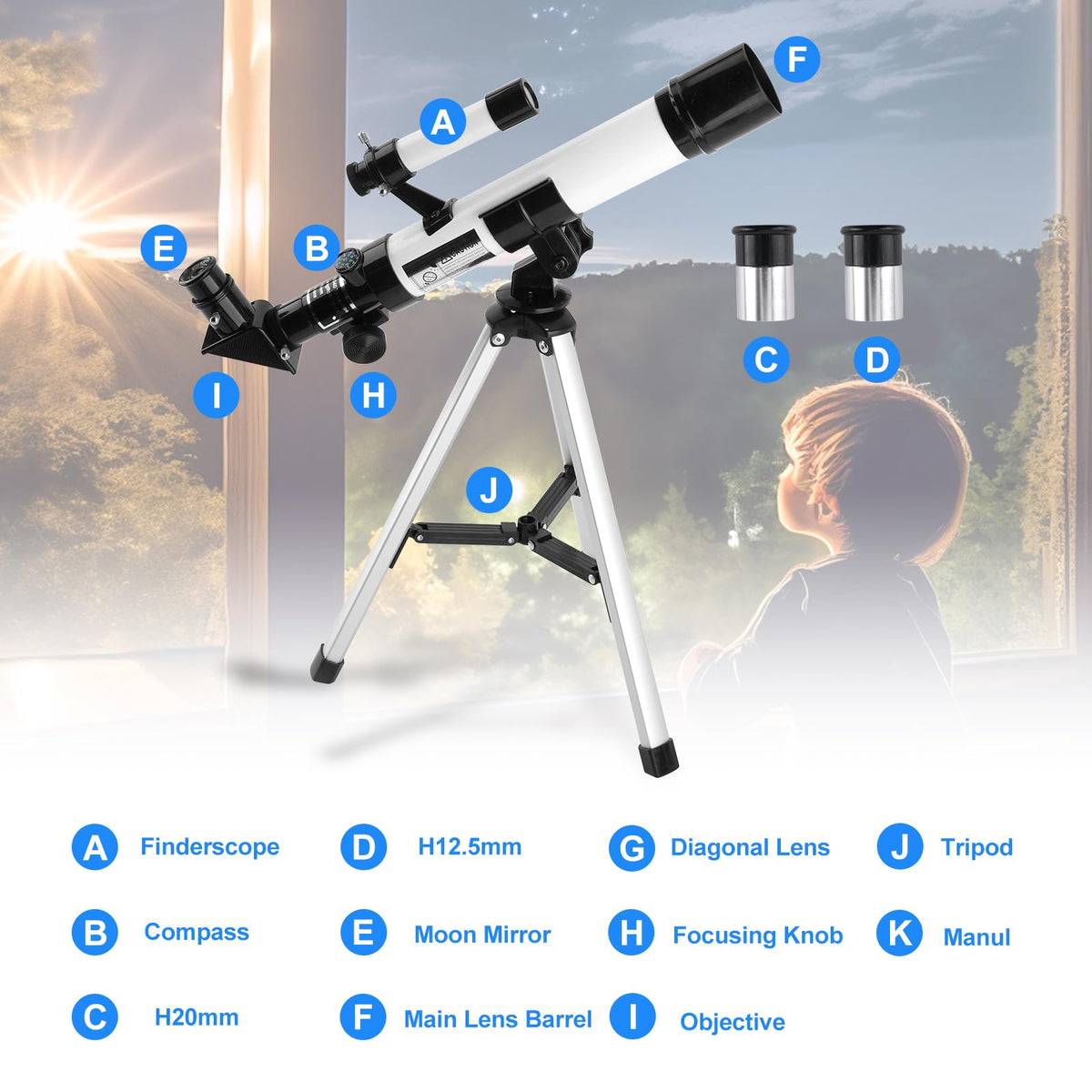 Telescope for Kids & Beginners 40mm Aperture 400mm AZ Mount (additional view 4)