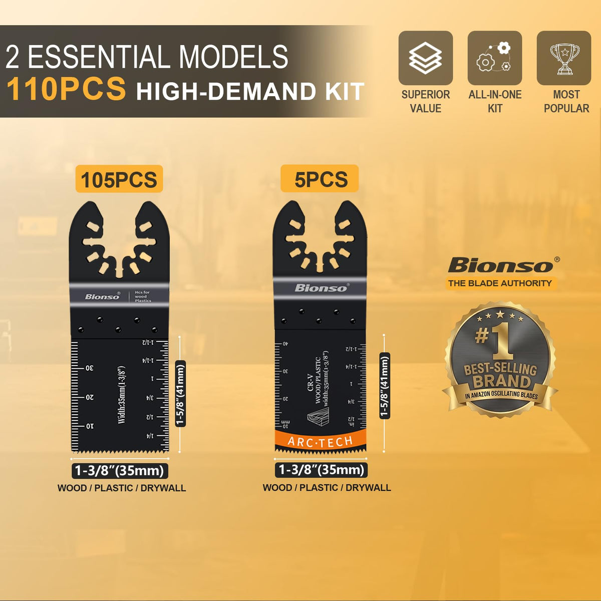 Bionso 110PCS Oscillating Tool Blade Cuts Wood, Sharp and Durable Multitool Blades, Multi Tool Blades Kits, Oscillating (Pack of 110)