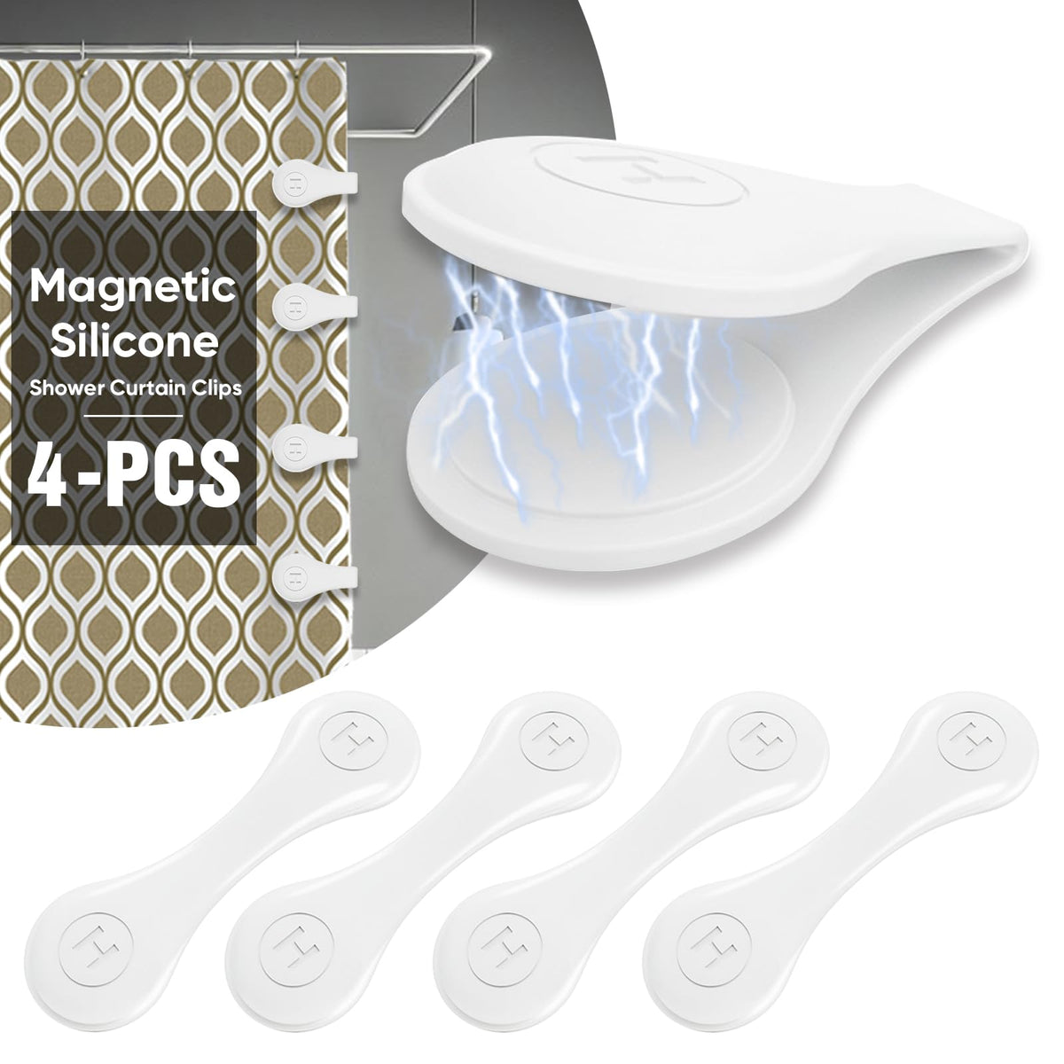 4-Pack Magnetic Silicone Shower Curtain Clips, Keep Liner Closed, White