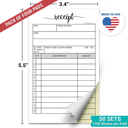 321Done Receipt Book with Carbon Copies, 2-Part, 3.4x5.5, 4-Pack, 50 Each (additional view 1)