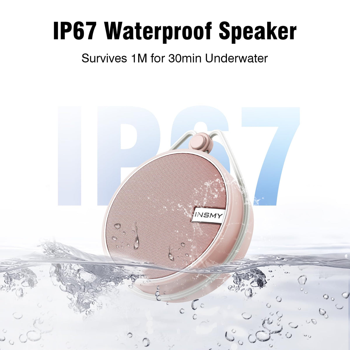 INSMY C12 IP67 Waterproof Shower Bluetooth Speakers,Portable Small Speaker - Cashmere Pink view 1