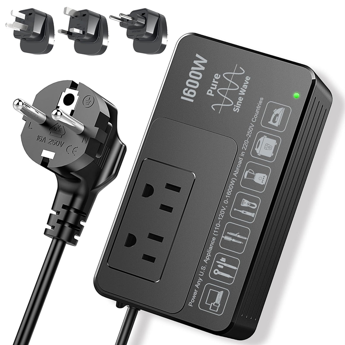 220V to 110V Voltage Converter - Black