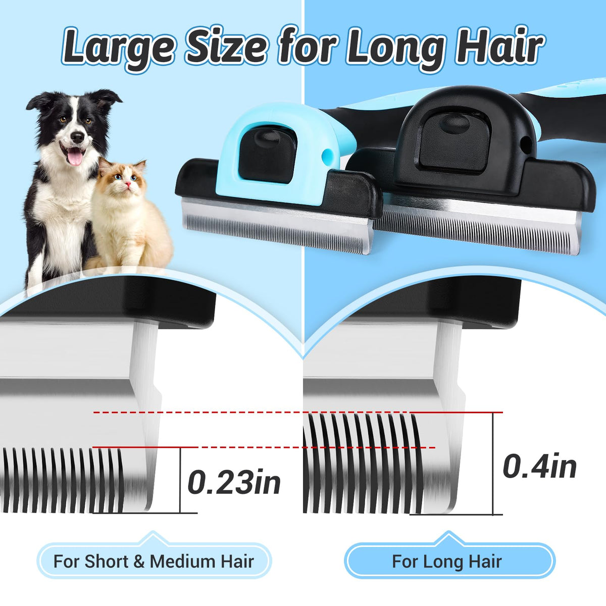 MIU COLOR Pet Grooming Brush Deshedding Tool for Dogs & Cats - Blue / Long Hair view 1