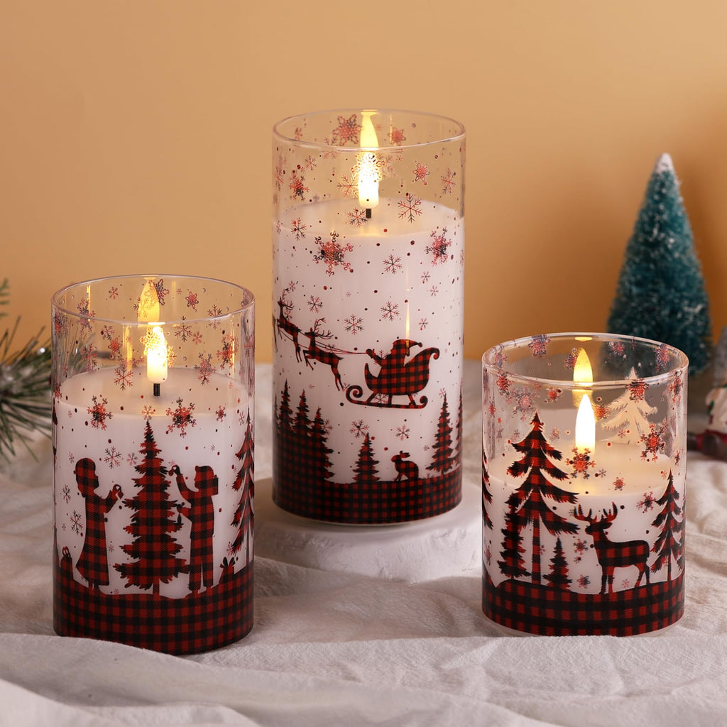 Eywamage Glass Flameless Candles with Remote - Red Buffalo Plaid view 5