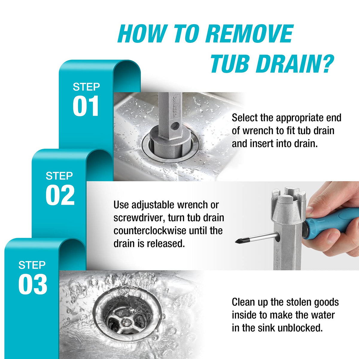 DURATECH Tub Drain Remover Wrench for Bath and Shower Drains (additional view 1)