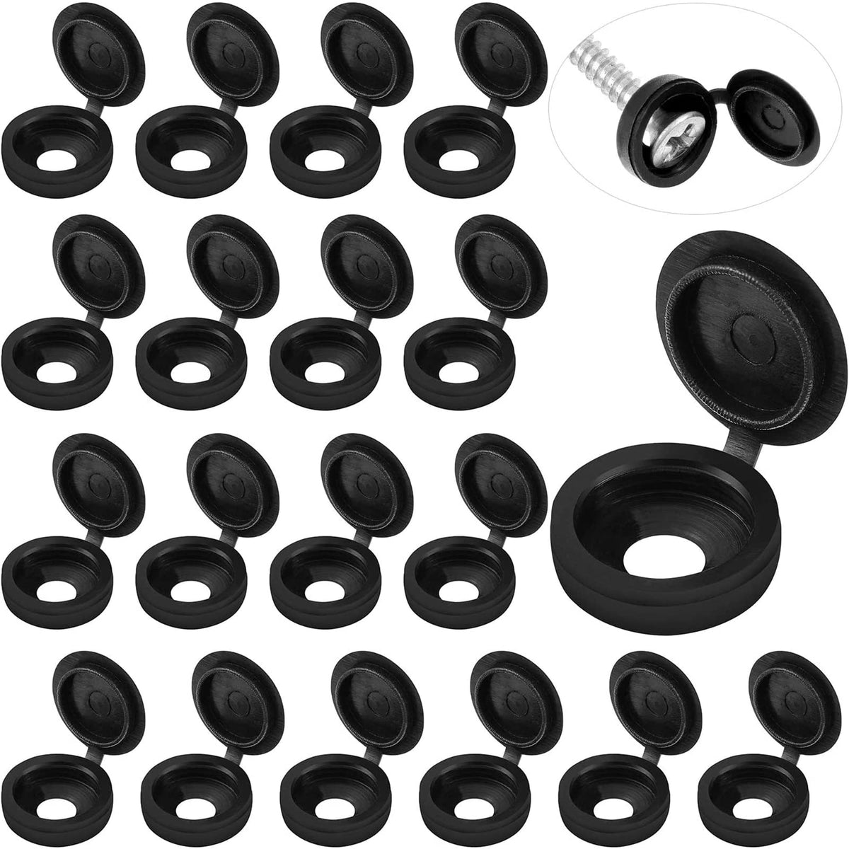 Hotop 100 Pcs Hinged Screw Caps Plastic - Small
