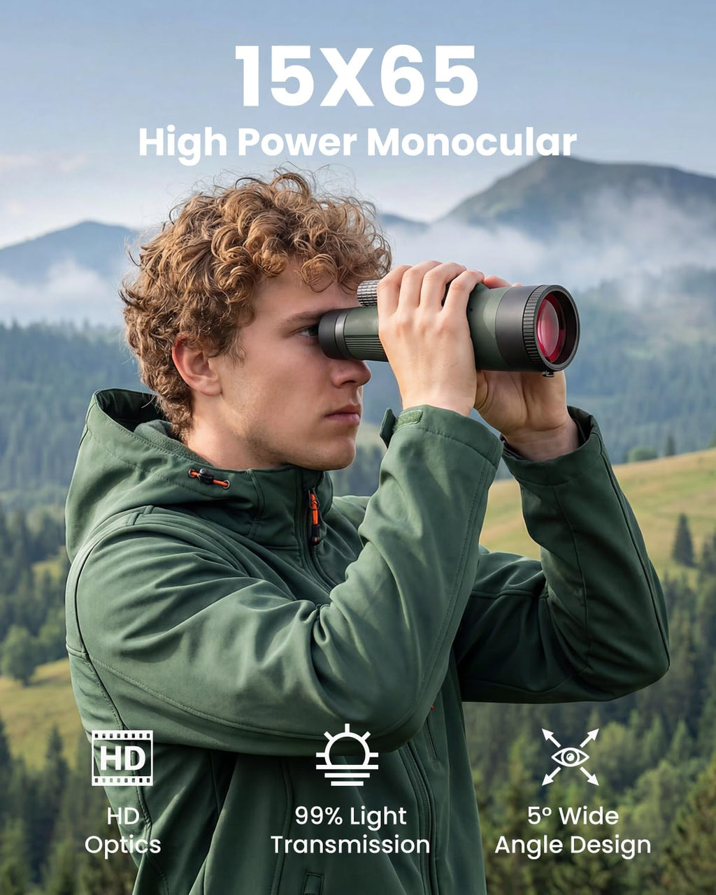 15x65&8x32 Monoculars for Adults High Powered for Bird Watching Hikng Camp - Green view 1