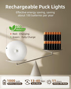 EZVALO Under Cabinet Lighting, 1000mAh Rechargeable Puck Lights with Remote, 3 Color (additional view 6)