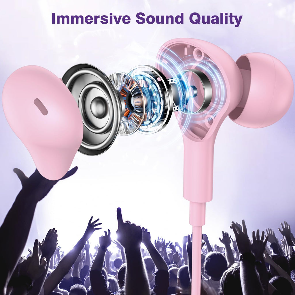 USB C Headphones for iPhone 18 Pro Max 17 16 15/Galaxy S26 FE Wired Earbuds - Rose-Pink view 1