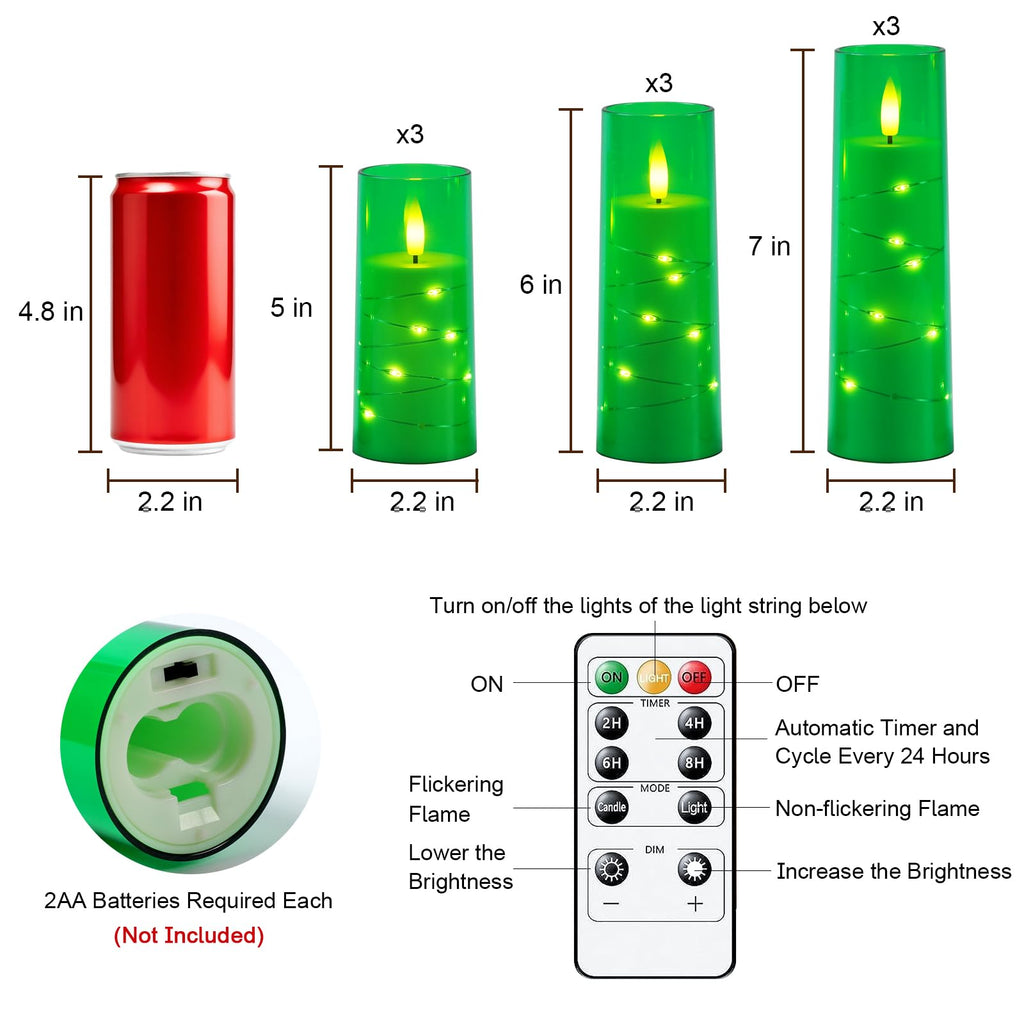 Raycare Flameless Candles with String Lights - 9pcs-Green view 5
