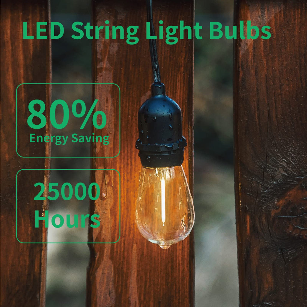 Meconard Pack S14 LED Outdoor String Light Replacement Bulbs, Warm White