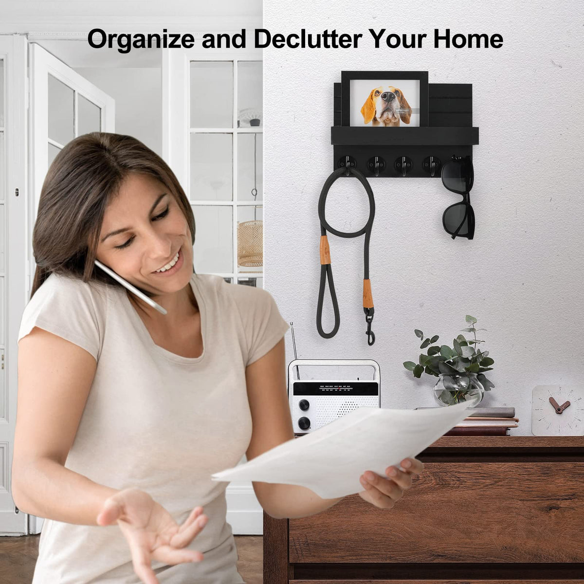 Lwenki Key Holder for Wall, Decorative Key and Mail Holder with Shelf Has Large