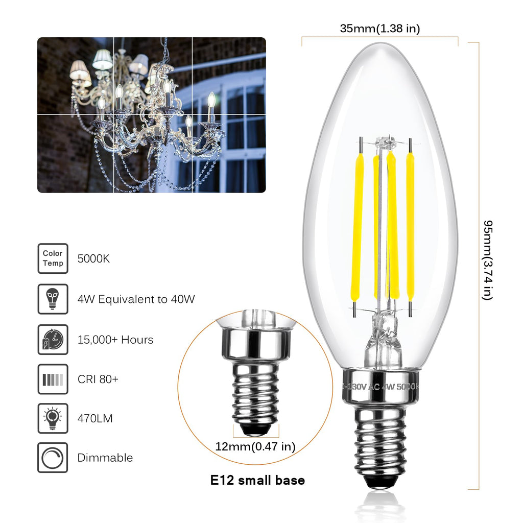 Brtstiun C35 LED Light Bulbs - 4w-5000k Daylight White / 6 Pack view 4