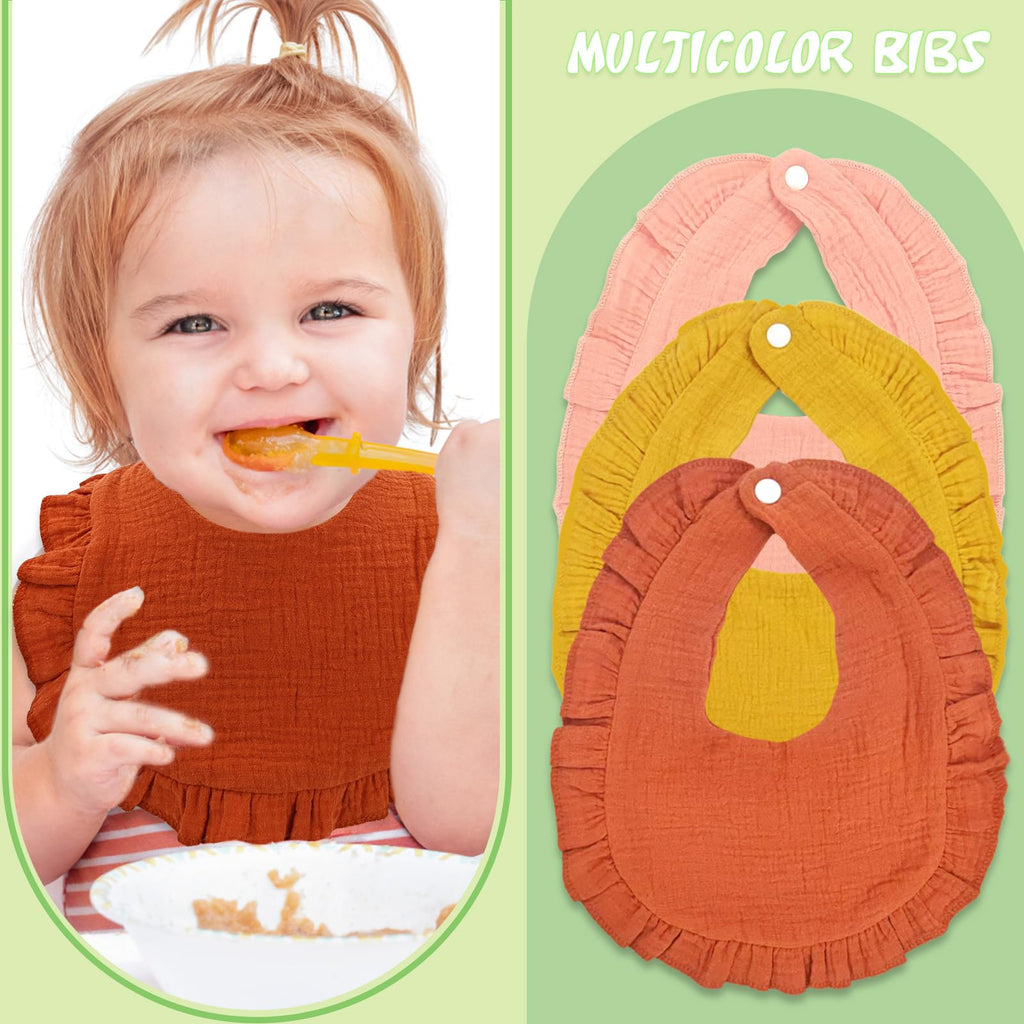DOSMINE Organic Cotton Muslin Baby Bibs for Drooling & Teething - Yellow view 3