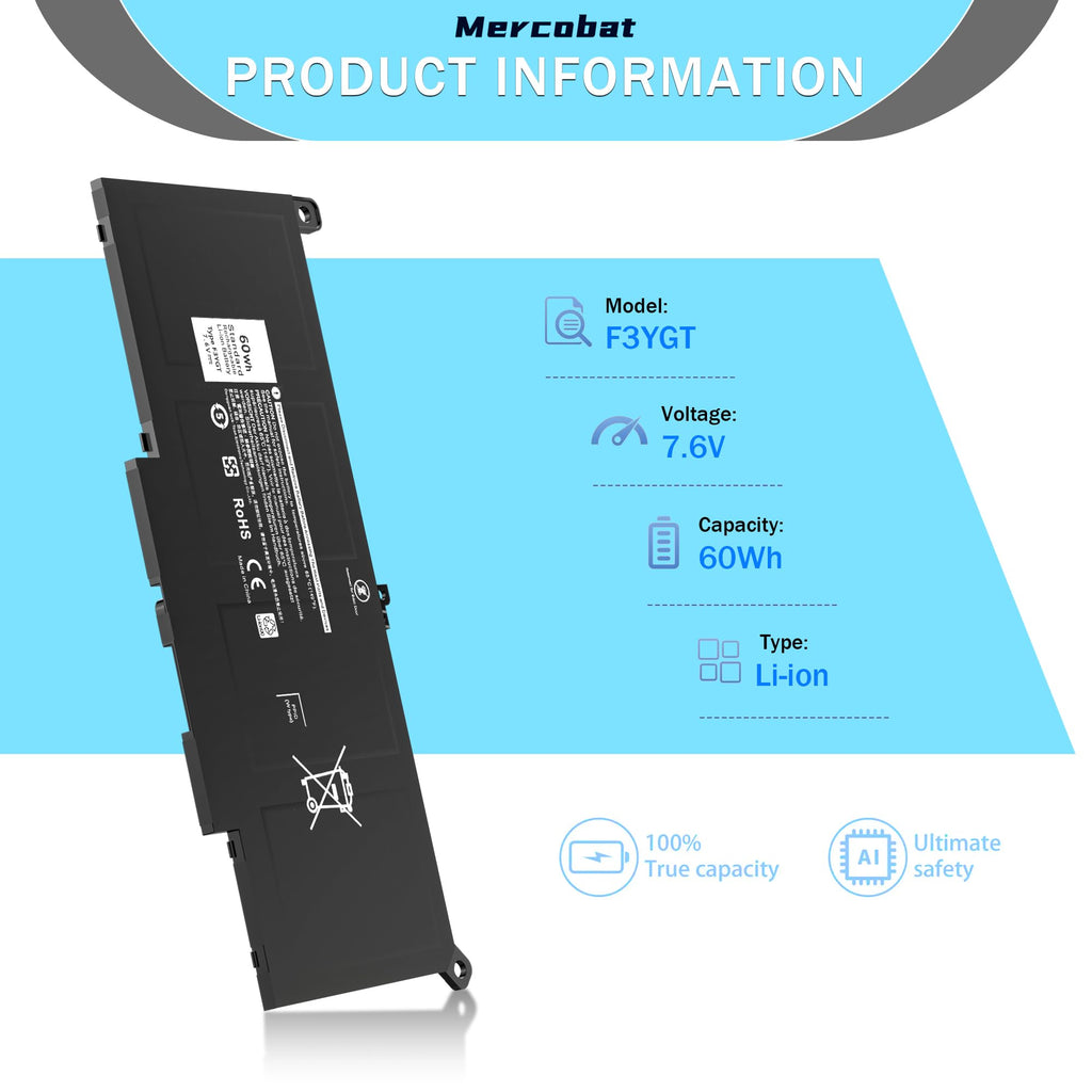 Mercobat F3YGT Compatible with Dell LAT. 7280 7290 7380 7390 7480 7490 (additional view 1)