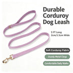 YUDOTE Corduroy Dog Collar Leash Set Adjustable Pet Walking Gear - Lilac / Medium view 4