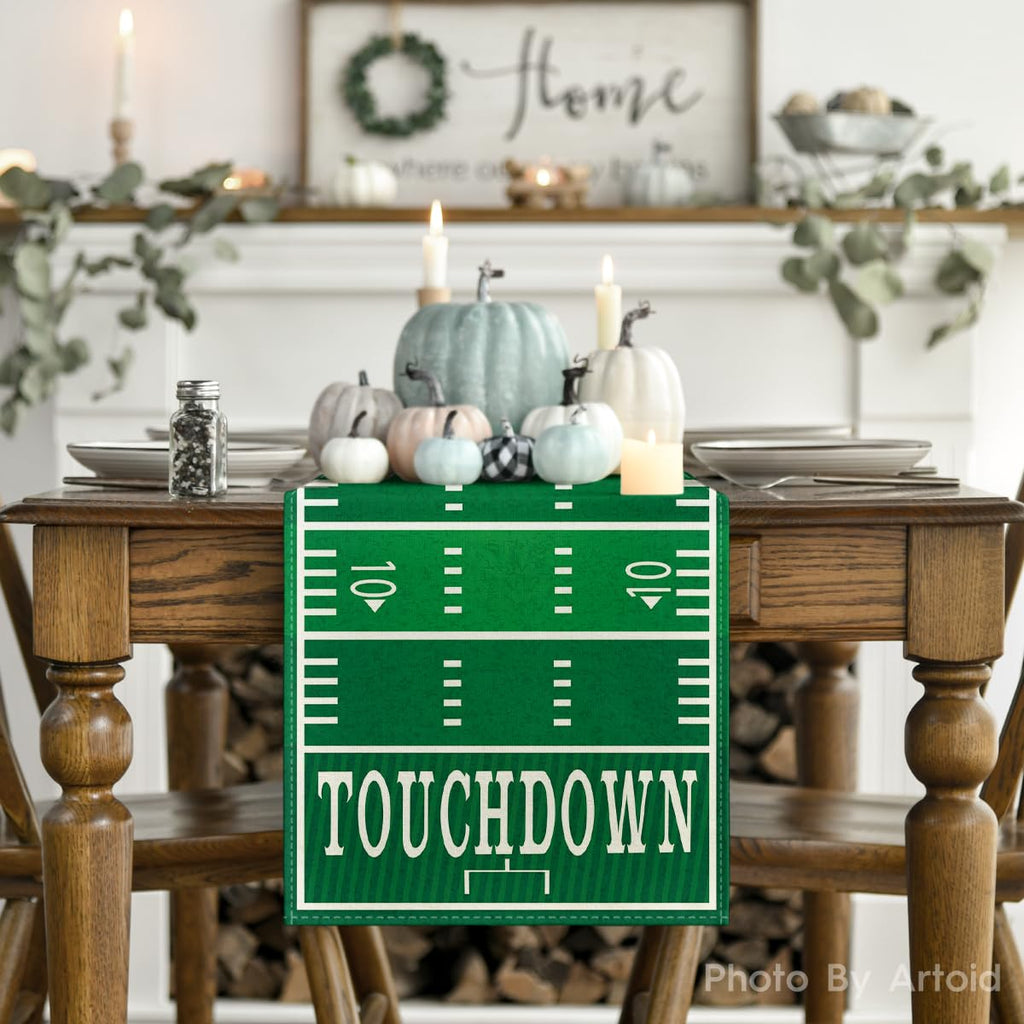 Artoid Mode Touch Down American Football Court Table Runner, Rugby Boy Fall Birthday Party Kitchen Dining Table