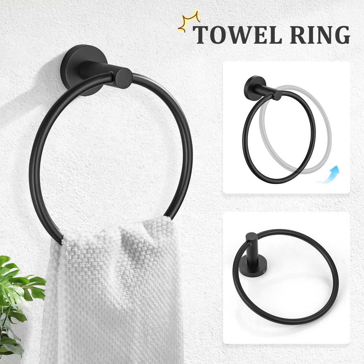 TURS Matte Black Bathroom Hardware Set 5 Piece, SUS304 Stainless Steel Bath Towel Bar (additional view 2)