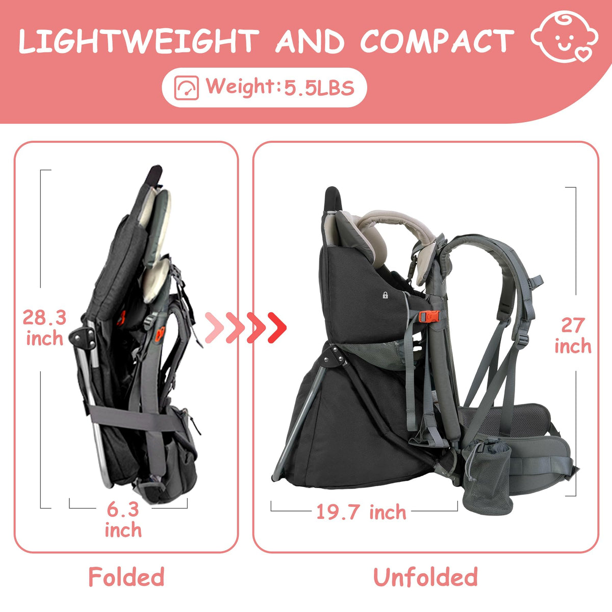 WIPHA Toddler Hiking Backpack Carrier - Black view 6