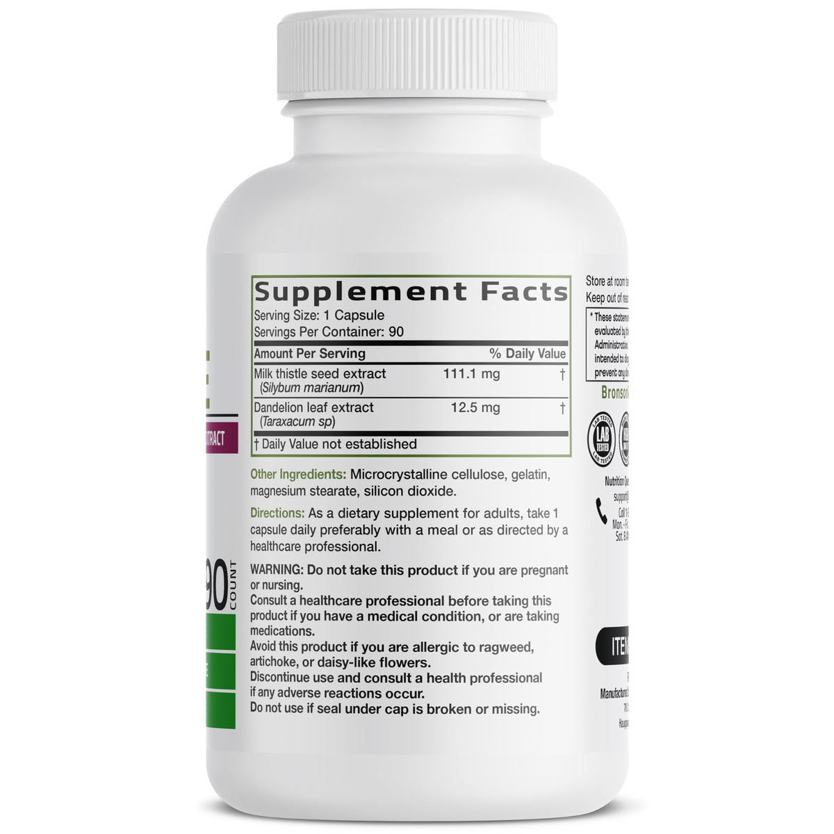 Bronson Milk Thistle Silymarin Marianum & Dandelion Extract - 90 Count (Pack of 1) view 1