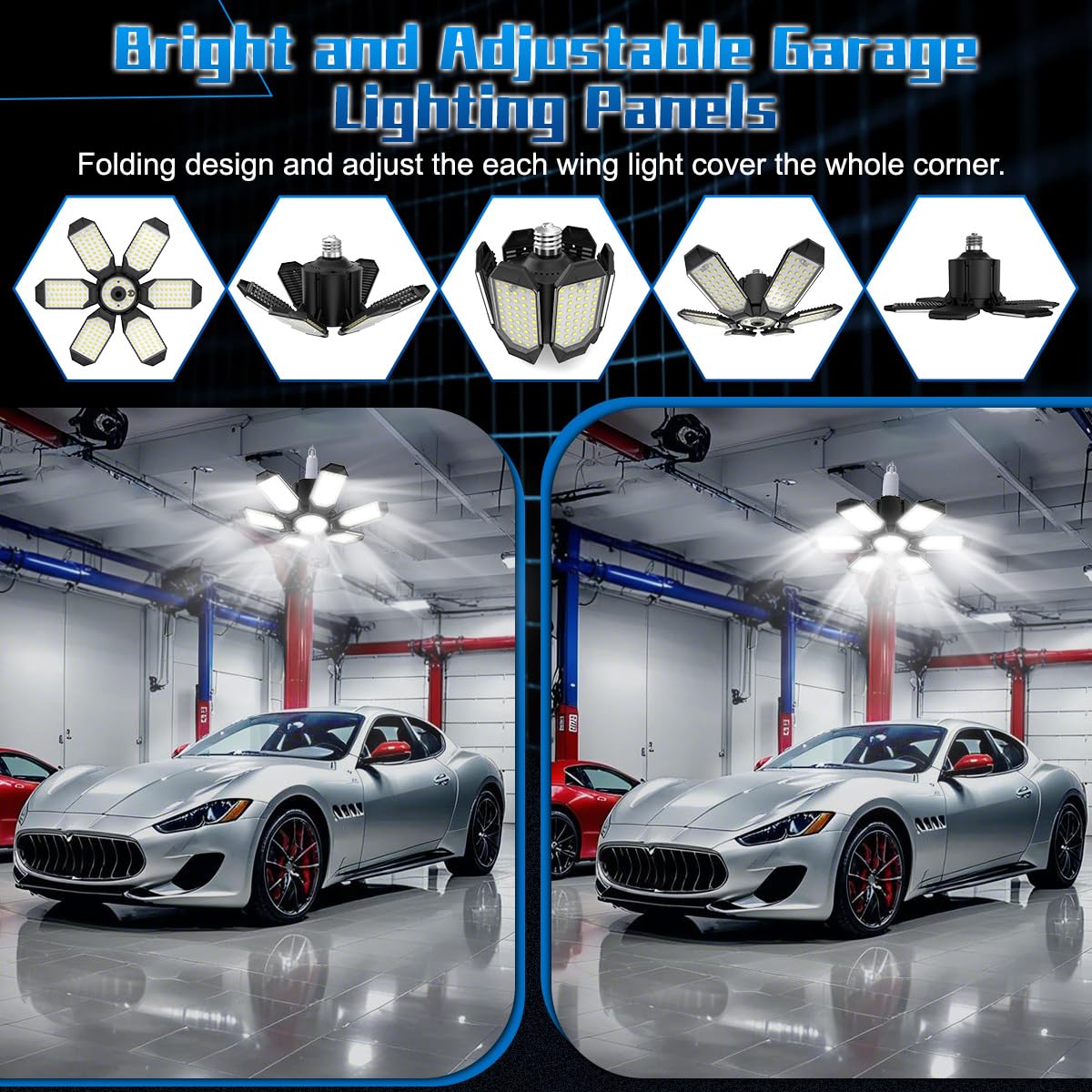 POLARPRA LED Garage Lights - 30000LM Super Brighter Garage Lighting w/ 6 Deformable (additional view 2)
