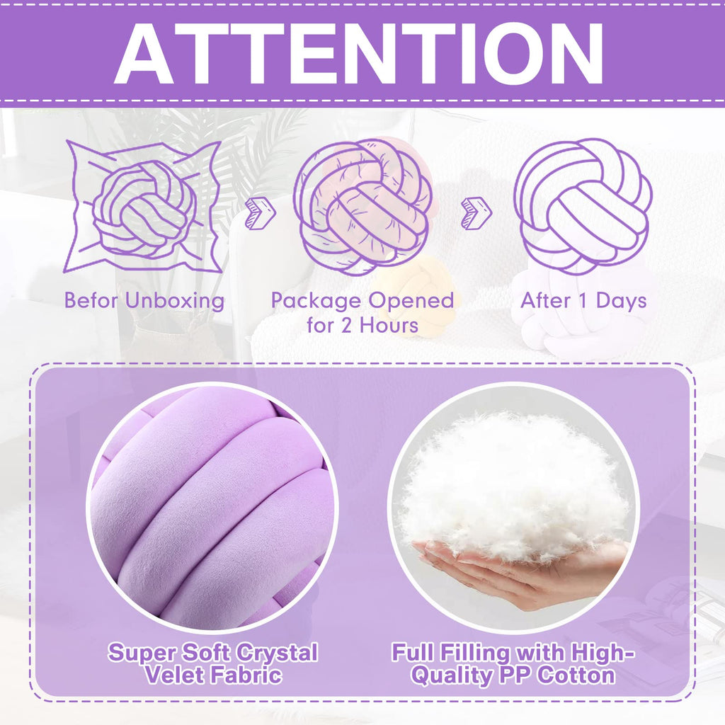 Namalu 2 Pcs Knot Pillow Decorative Throw Pillow - Light Purple / 10.6 Inches view 3