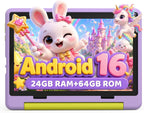 Kids Tablet,Android 16 Tablet for Kids 10 inch with Case,24GB RAM 64GB ROM - Purple