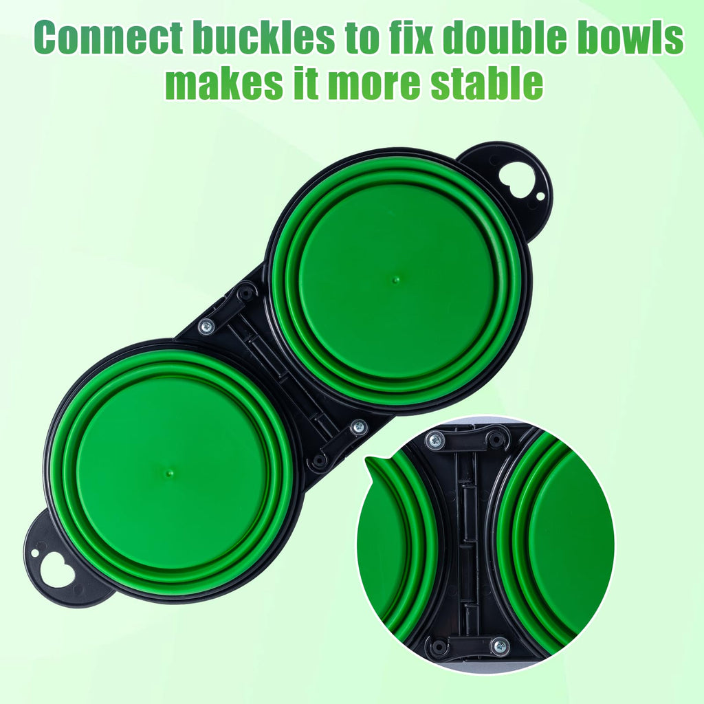 SLSON Collapsible Dog Dual Bowls Reinforced Rim 180 Degrees Flip Over Bowl - Green view 2
