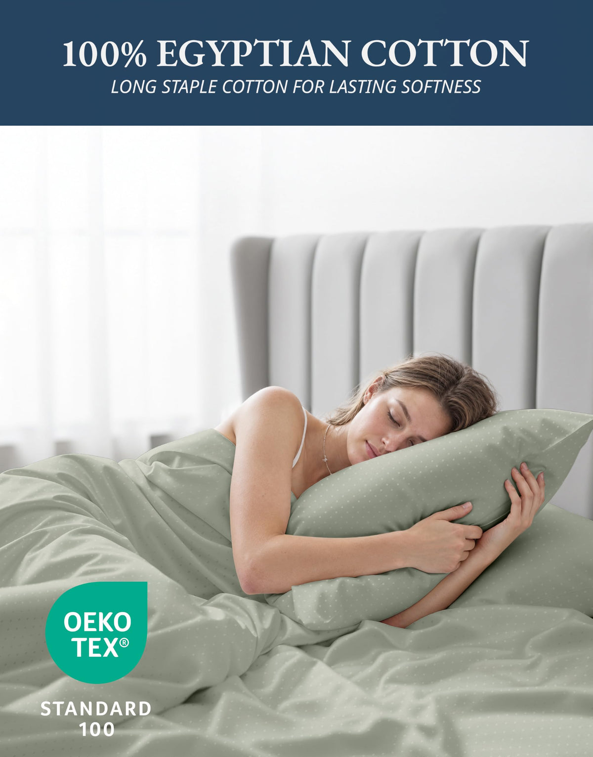 Lane Linen 100% Egyptian Cotton Ultra Soft Sheets - 40: Swiss Dot - Mineral view 3