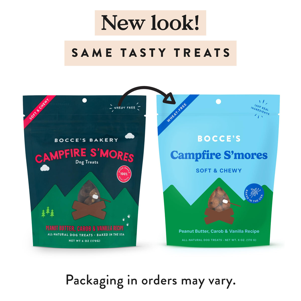 Bocce's Bakery Campfire S'Mores Soft Chewy Dog Treats (PB, Carob & Vanilla)