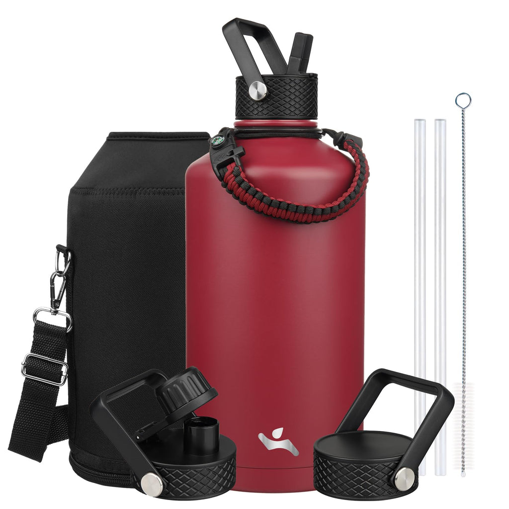 Konokyo 128 oz Insulated Stainless Steel Water Bottle Jug with Handle (KN3GDDSH-128oz-Dark Red)