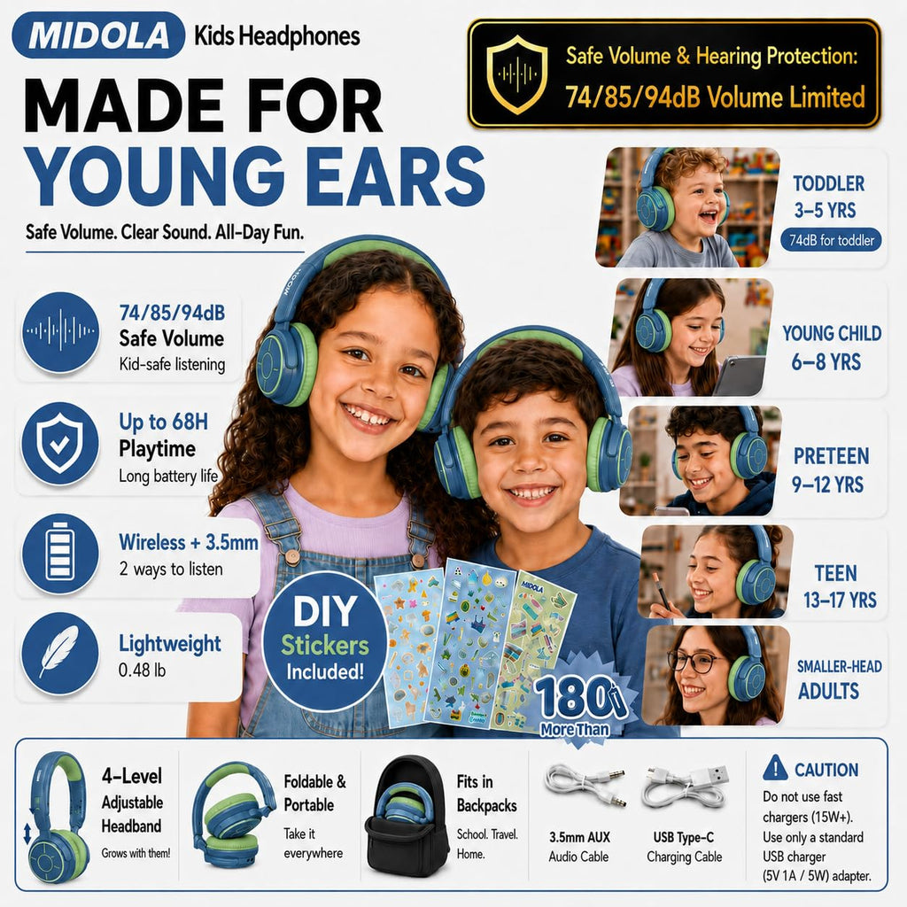 Kids Bluetooth Headphones Wireless Over-Ear,68Hrs,Volume Limit 85/94dB - Deep Blue view 1