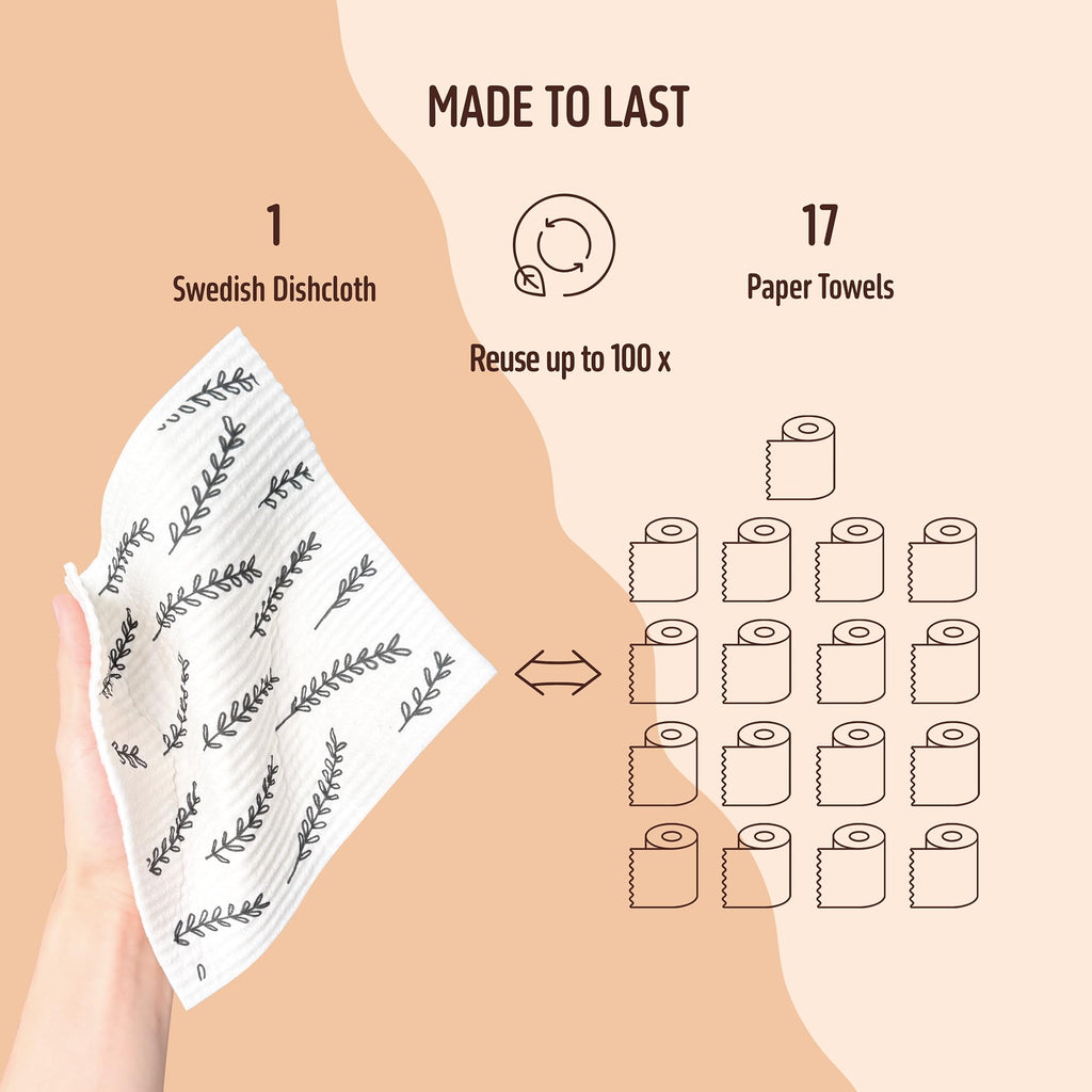Augine Swedish Dishcloths for Kitchen, Reusable Paper Towel - 5 Count- Black and White view 3