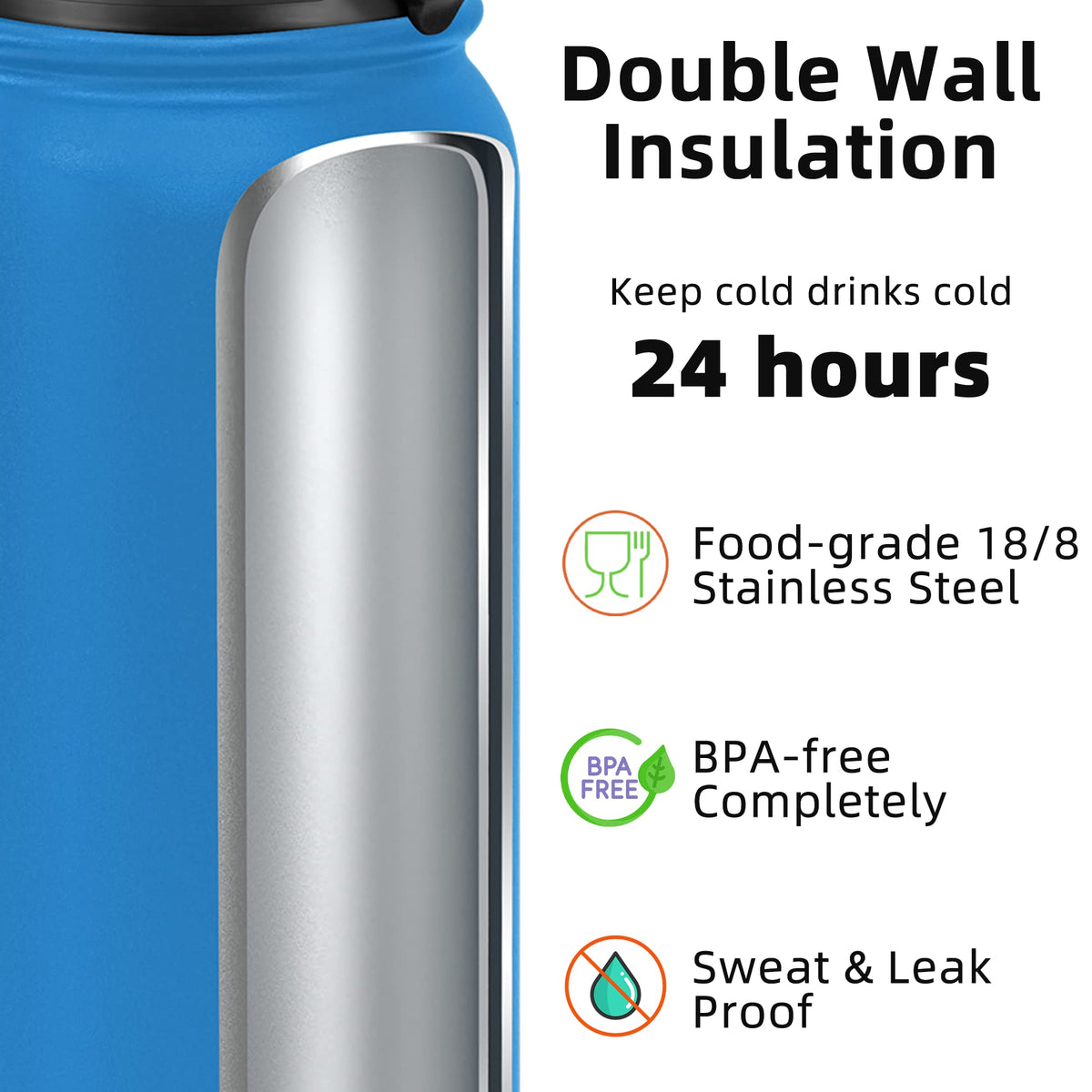 Fanhaw Stainless Steel Water Bottle with Chug Lid - Sky Blue / 20 Ounces view 2